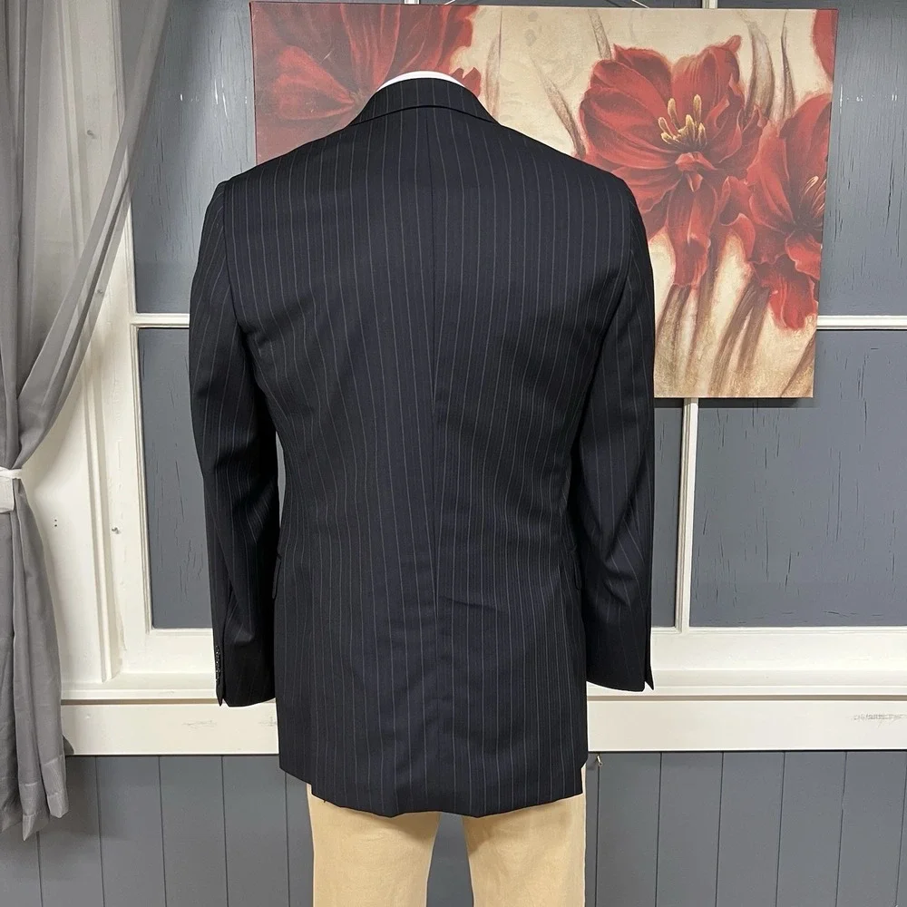 Hickey Freeman (Actual Sz 40R) Suit Men Pleated Pants 33x32 (Unhemmed) Dark Navy